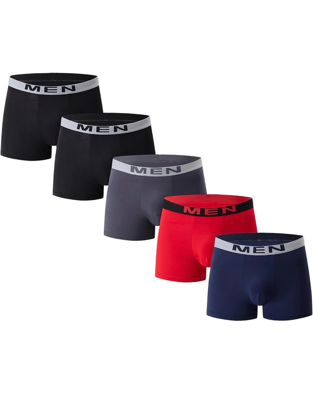MEN 5-Pack Stretch Boxer Briefs - Black, Gray, Red, Navy